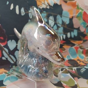 Vintage 90s Ceramic Iridescent Dolphin Figurine